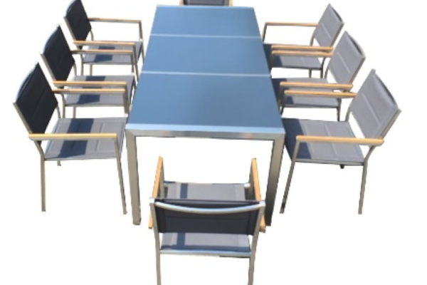 Dinning set: Stainless Steel – Epoxy – Fonet – wood armrest